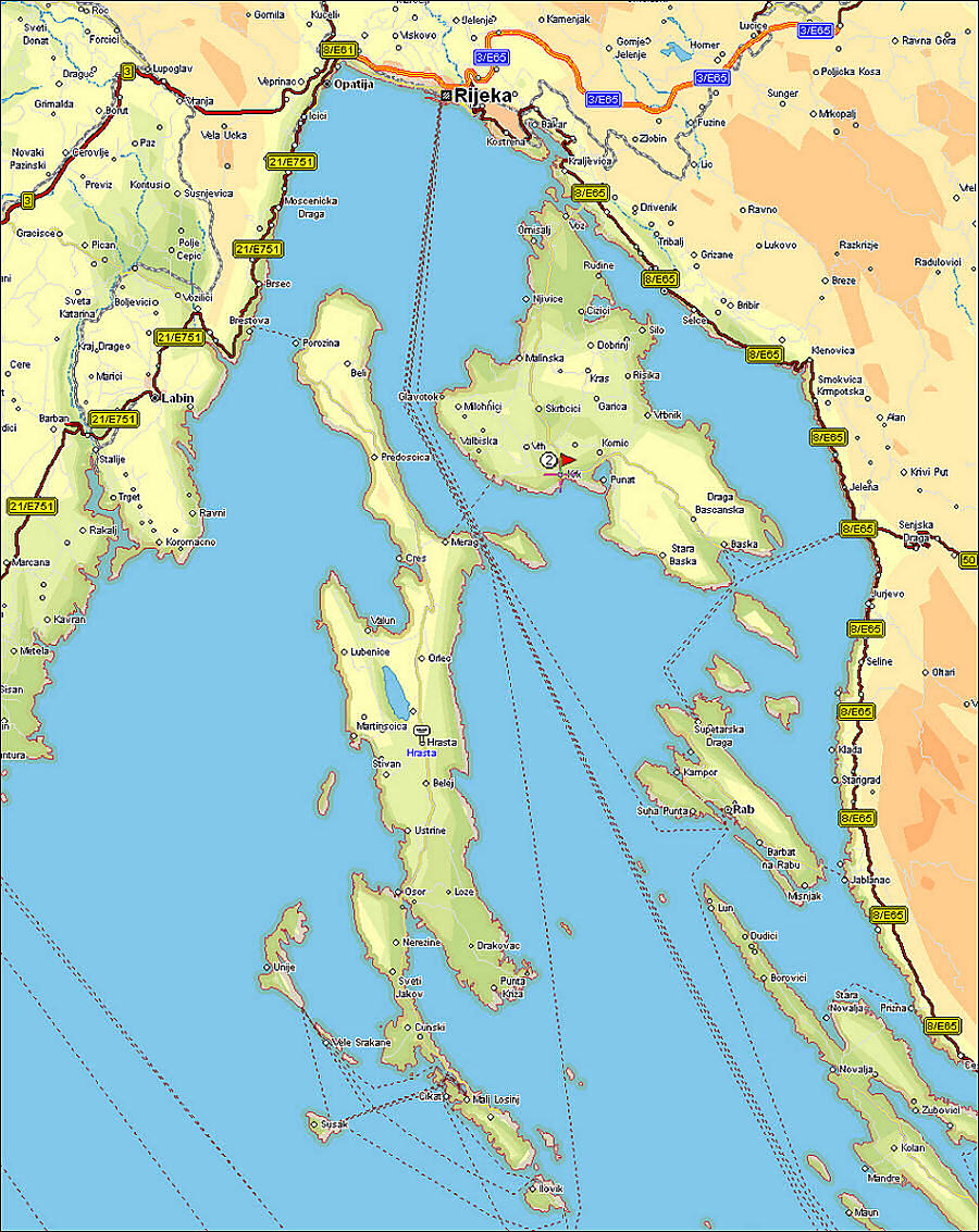 Karte der Insel Losinj und der Kvarner Bucht
